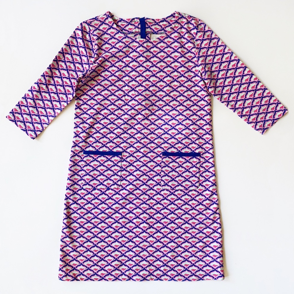 Vineyard Vines Kids Patterned Shift Dress Girls Preppy Long Sleeve Knee Length